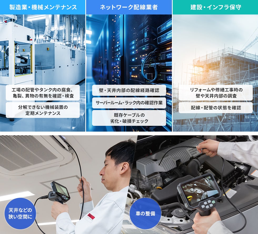 視認が難しい様々な場所の確認に使用できる