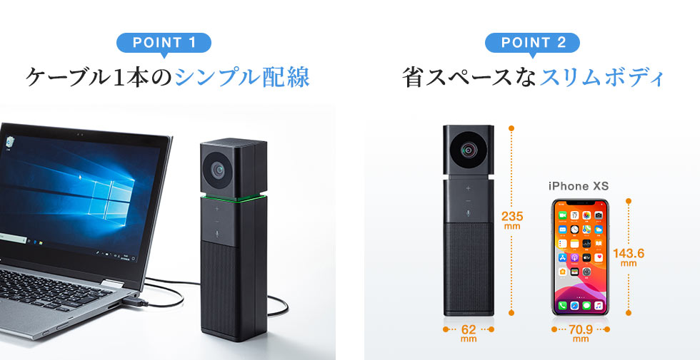 ケーブル1本のシンプル配線 省スペースなスリムボディ