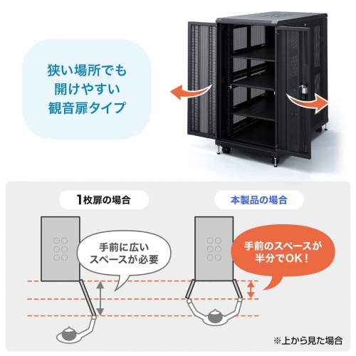 狭い場所でも開けやすい観音扉タイプ