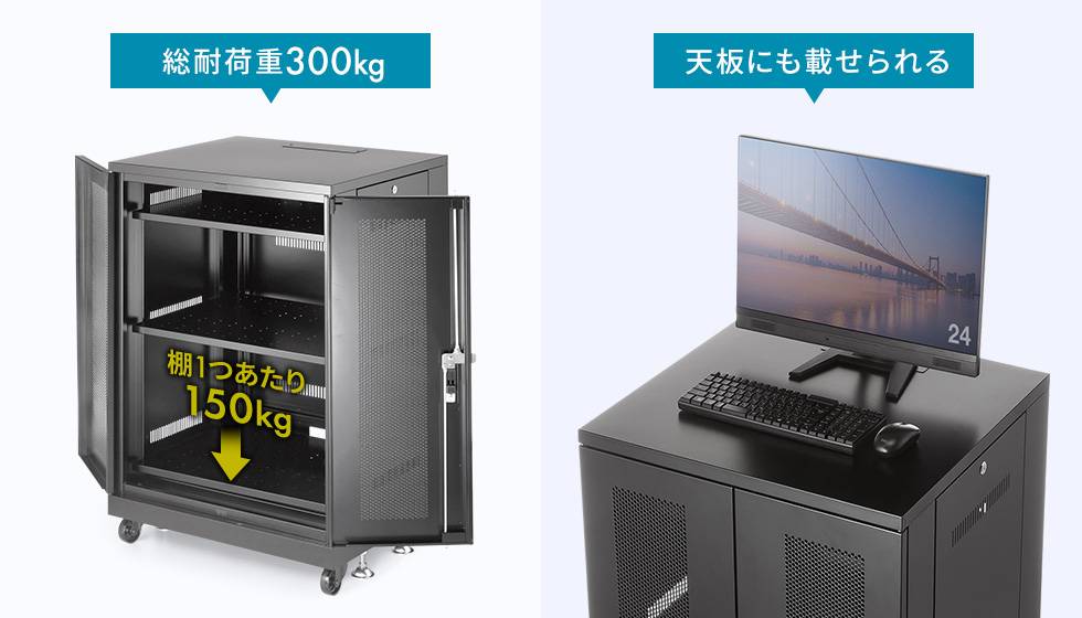 総耐荷重は300kgで、天板にも物を載せられます