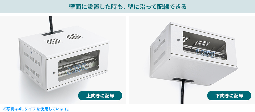 壁面に設置したときも、壁に沿って配線できる