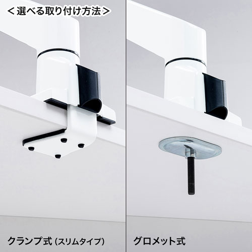 クランプ式・グロメット式、選べる取り付け2タイプ