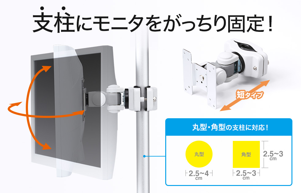 支柱にモニタをがっちり固定