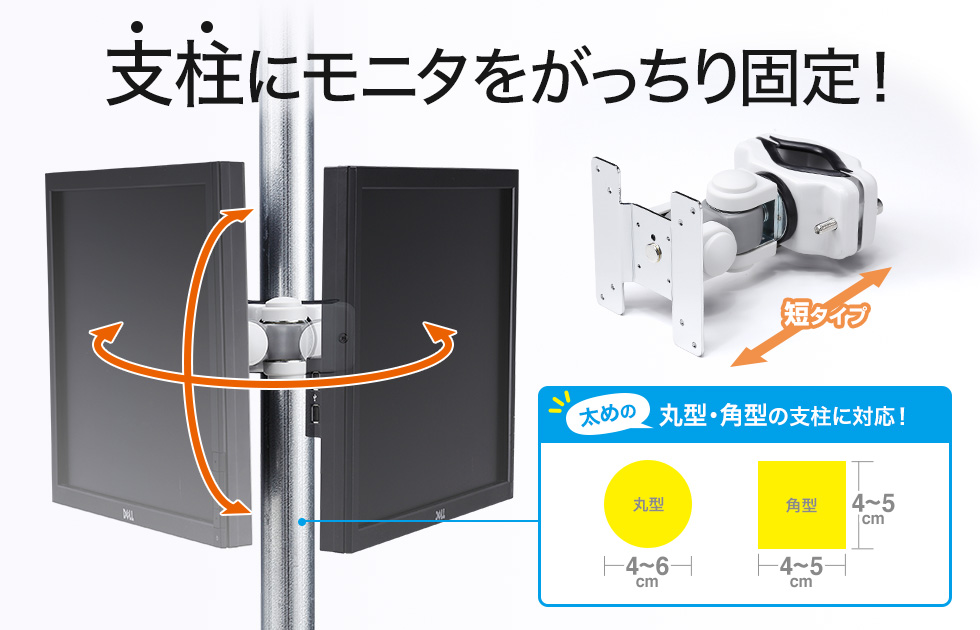 支柱にモニタをがっちり固定