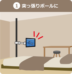 突っ張りポールにテレビを設置