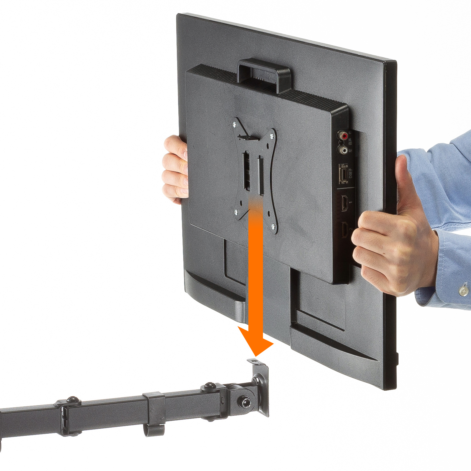 ブラケットを取り付けたモニターを差し込むだけ