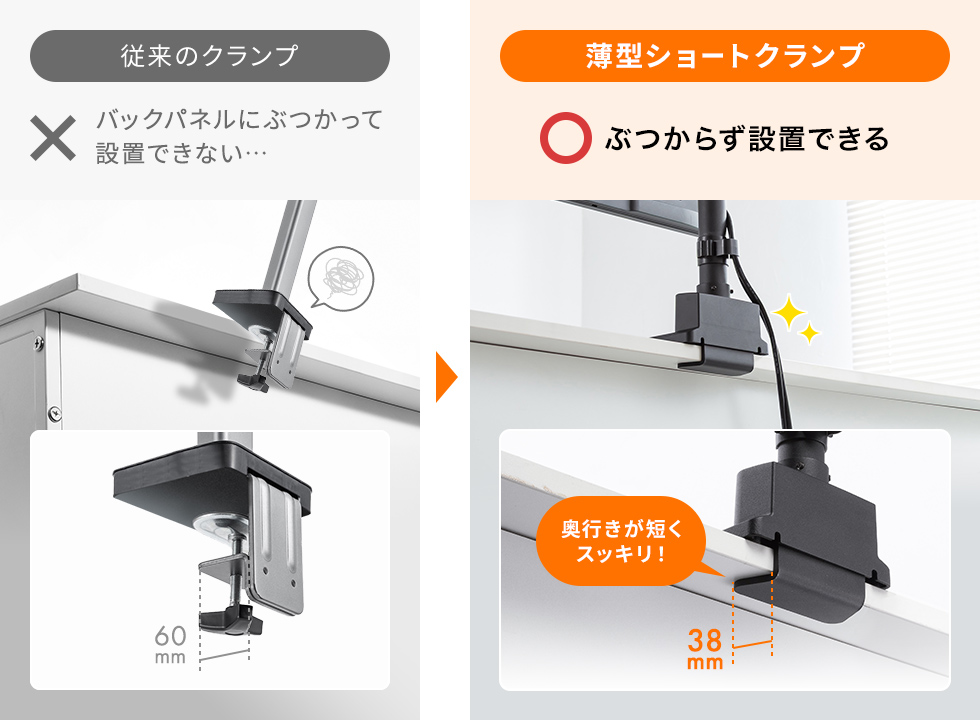 奥行きが短くスッキリ