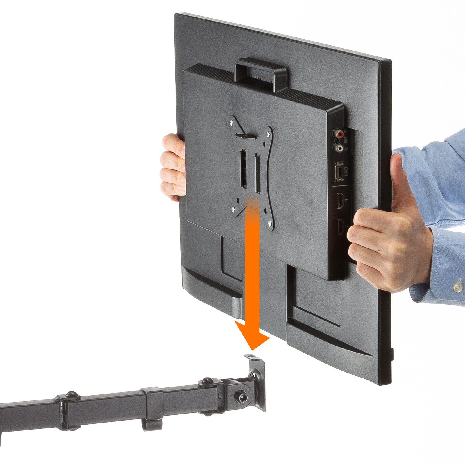 ブラケットを取り付けたモニターを差し込むだけ