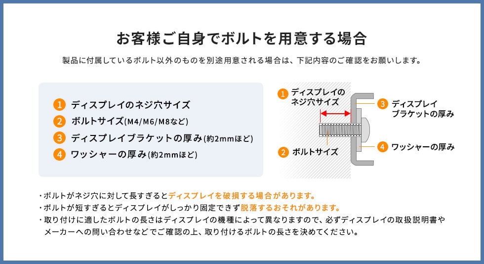 お客様ご自身でボルトを用意する場合