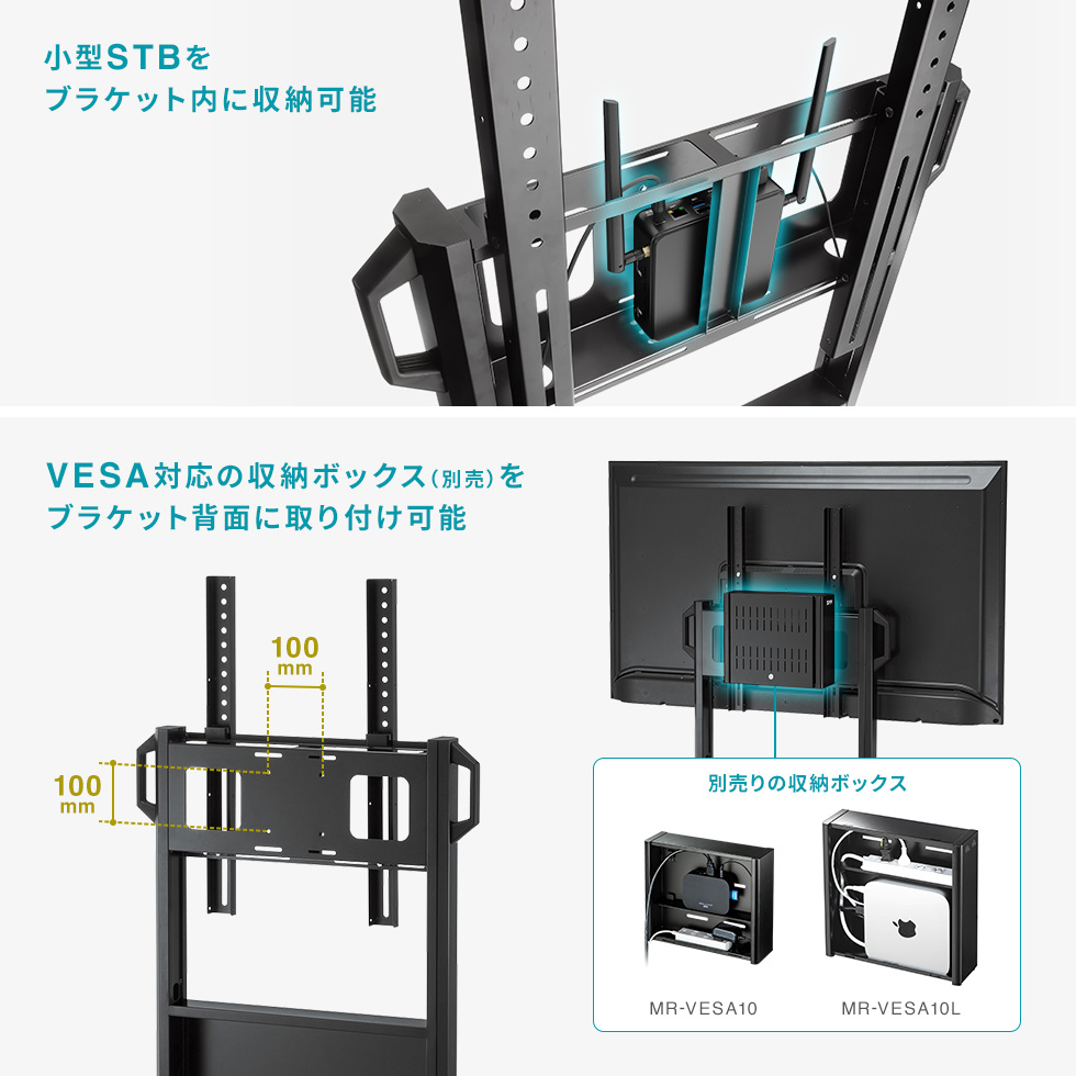 ブラケット周辺に機器を保管