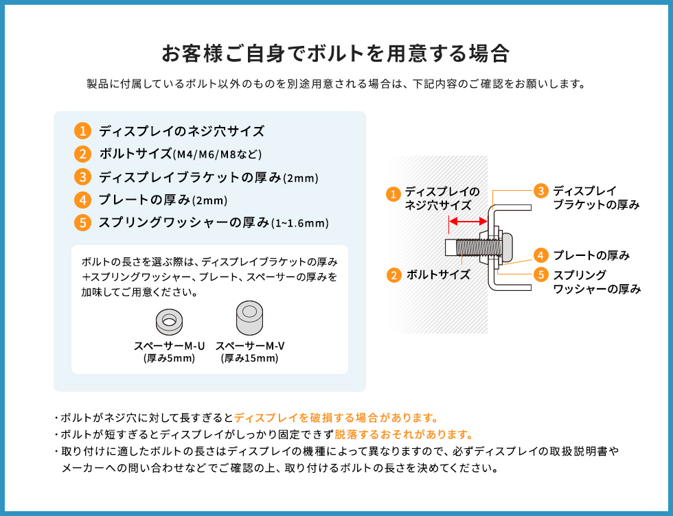 お客様ご自身でボルトを用意する場合