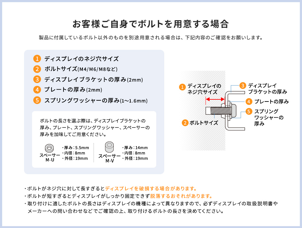 お客様ご自身でボルトを用意する場合
