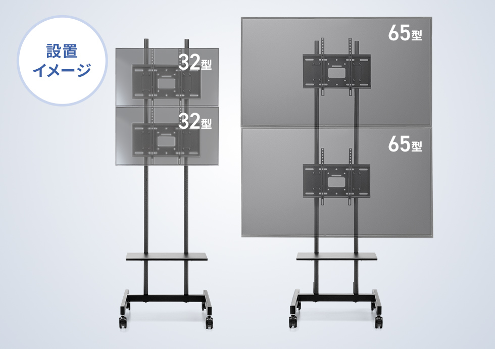 32〜65型のディスプレイを取り付けられる