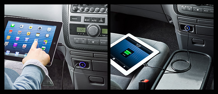 iPad・iPhone 5対応 ライトニングコネクタ　車載充電器