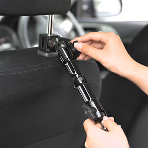 【EEA-IPCM-02　自動車のヘッドレストに取付けて後部座席からiPad（第3世代）が見れる車載iPad（第3世代）テーブル。iPad（第3世代）はきっちり固定できます！】