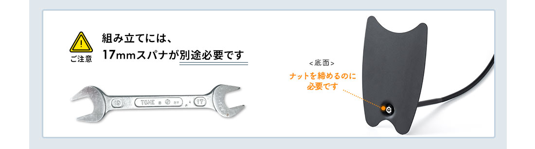 ご注意：組み立てには、17mmスパナが別途必要です。