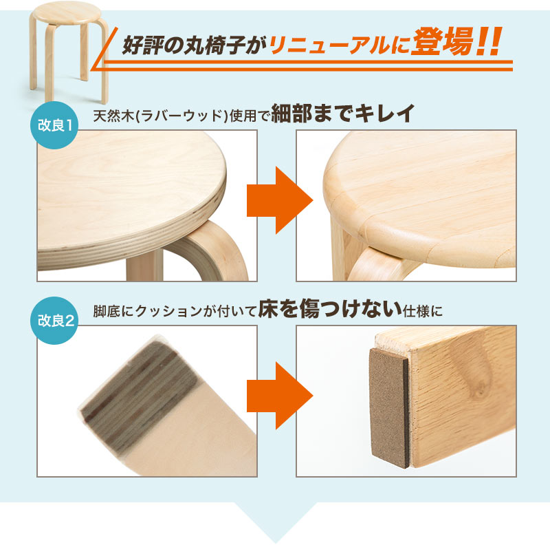 好評の丸椅子がリニューアルに登場 細部までキレイ 床を傷つけない