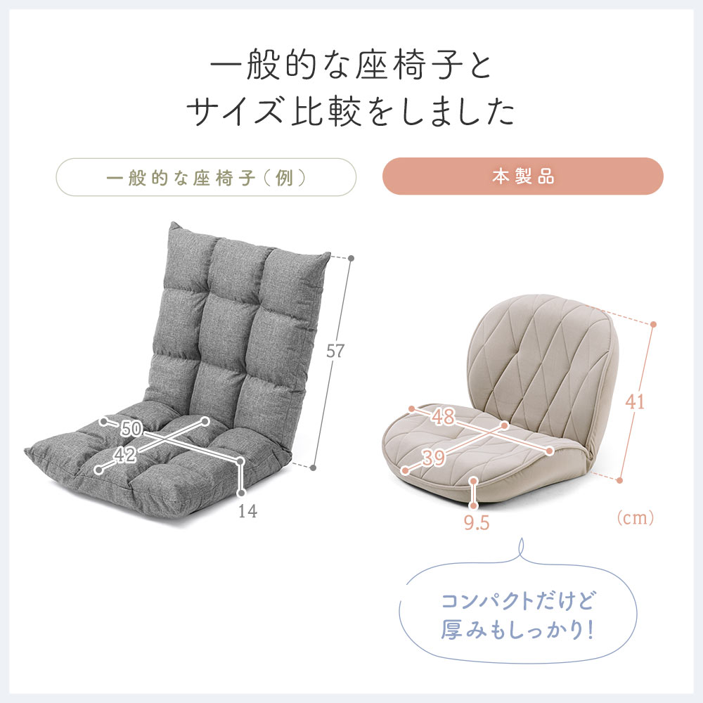 一般的な座椅子とサイズ比較をしました