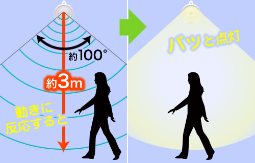 動きに反応するとパッと点灯