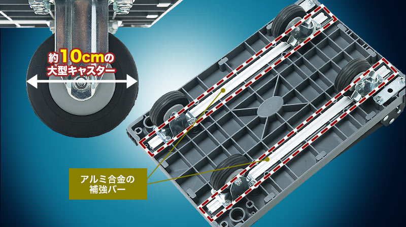 約10cmの大型キャスター アルミ合金の補強バー