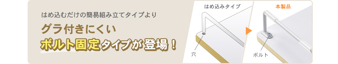 はめ込むだけの簡易組み立てタイプよりグラ付きにくいボルト固定タイプが登場！