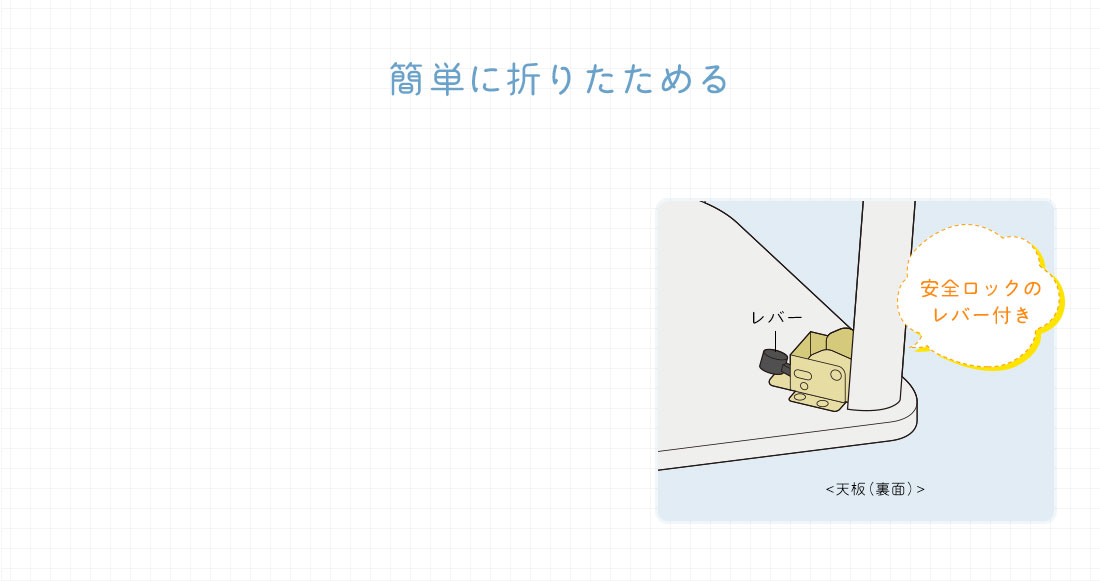 簡単に折り畳める安全ロックのレバー付き