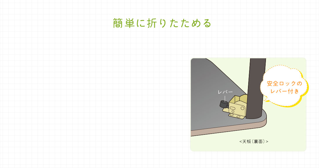 簡単に折り畳める安全ロックのレバー付き