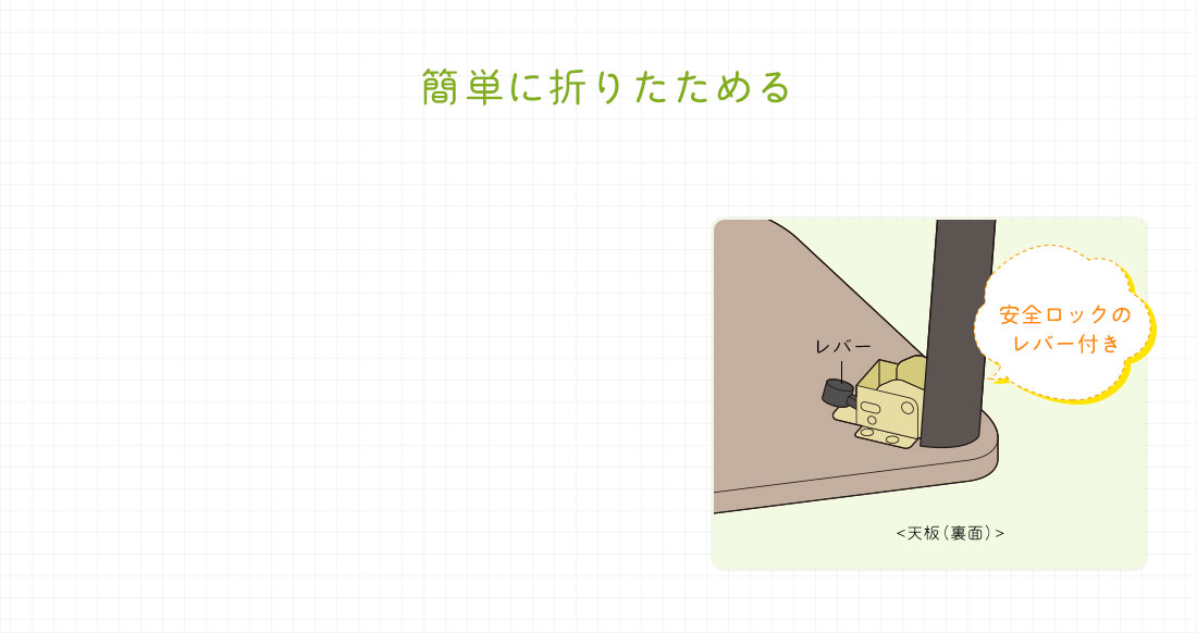 簡単に折り畳める安全ロックのレバー付き