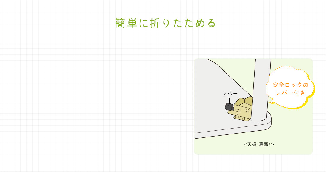 簡単に折り畳める安全ロックのレバー付き