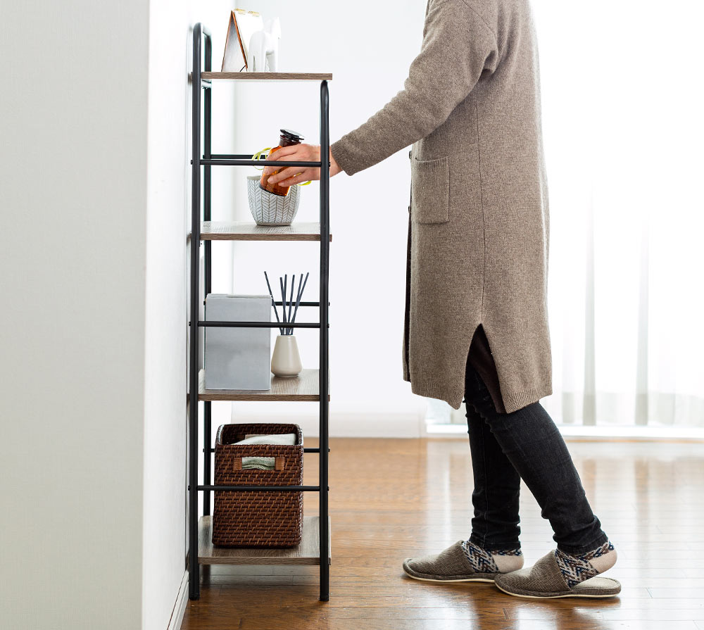 スリムラック 木目調 オープン シェルフ スチール製 4段 幅40cm 高さ1cm おしゃれ 収納棚 Eex Dksh02 激安通販のイーサプライ