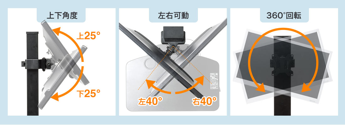 上下角度 左右可動 360°回転