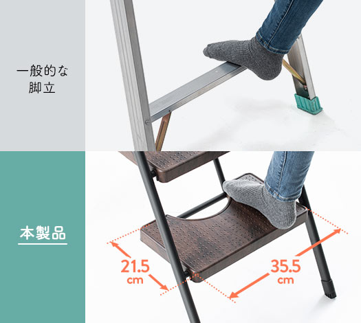 足を置きやすい幅広ステップ