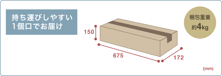 持ち運びしやすい1個口でお届け 梱包重量約4kg