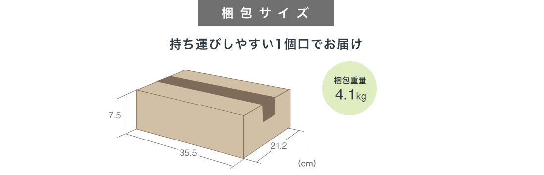 梱包サイズ 持ち運びしやすい1個口でお届け 梱包重量4.1kg