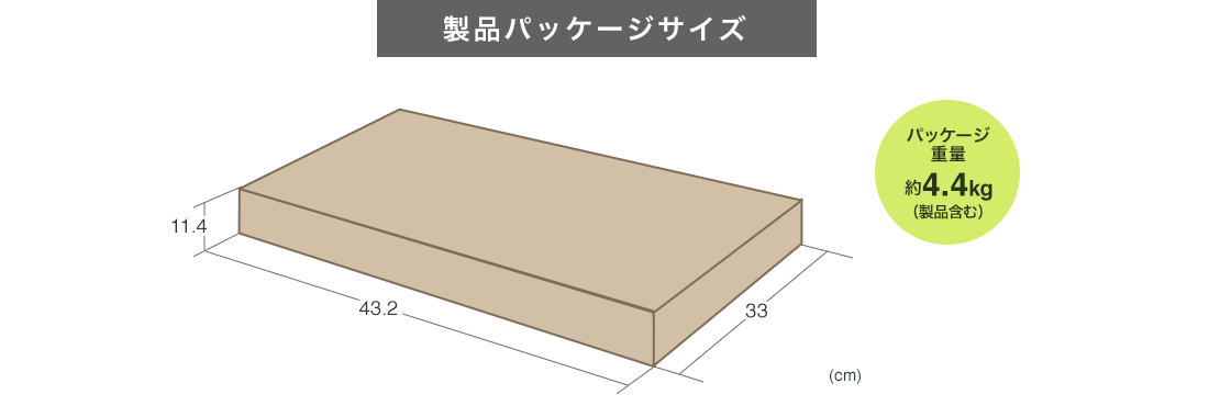 製品パッケージサイズ パッケージ重量約4.4kg（製品含む）