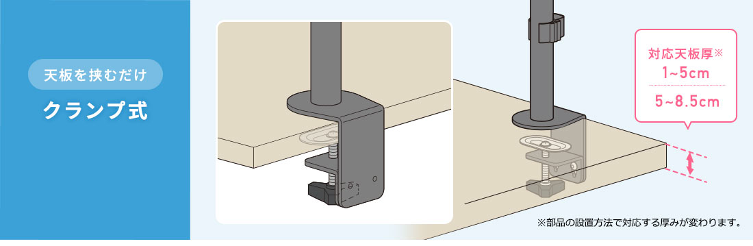 天板を挟むだけのクランプ式