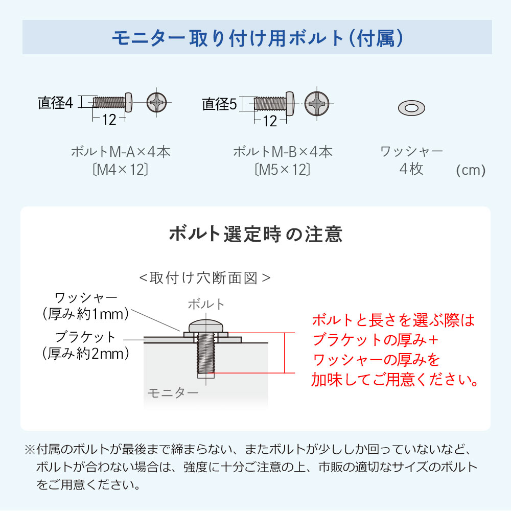 モニター取り付け用ボルト（付属）