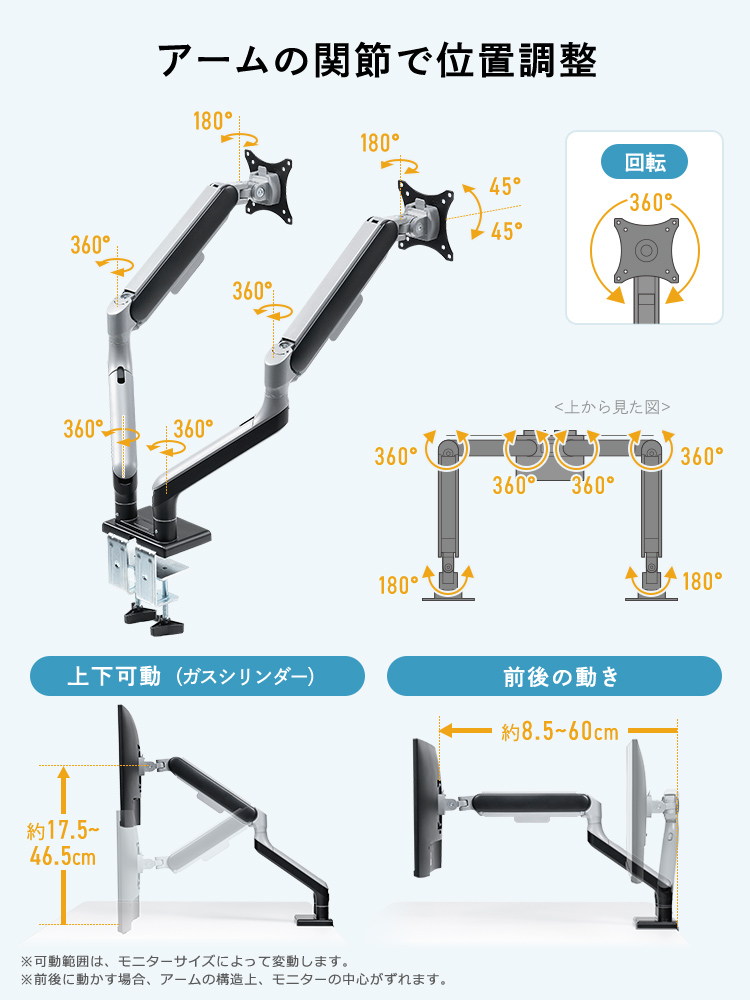 アームの関節で位置調整