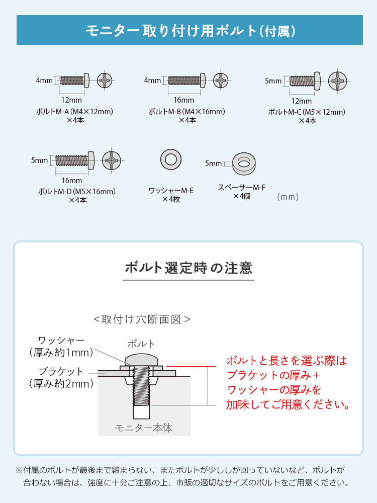 モニター取り付け用ボルト（付属）