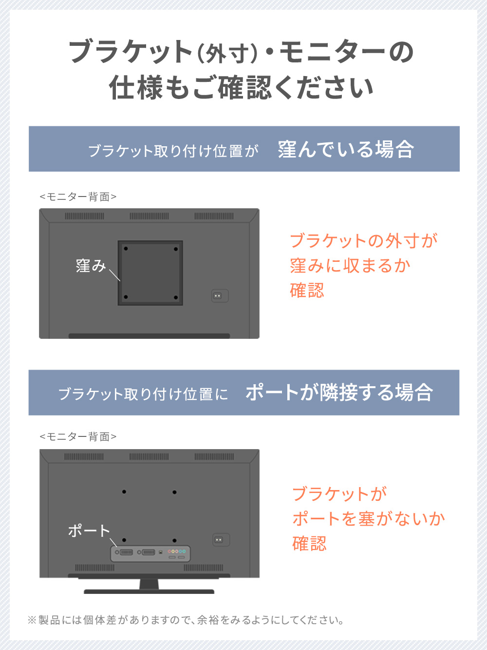 ブラケット(外寸)・モニターの 仕様もご確認ください
