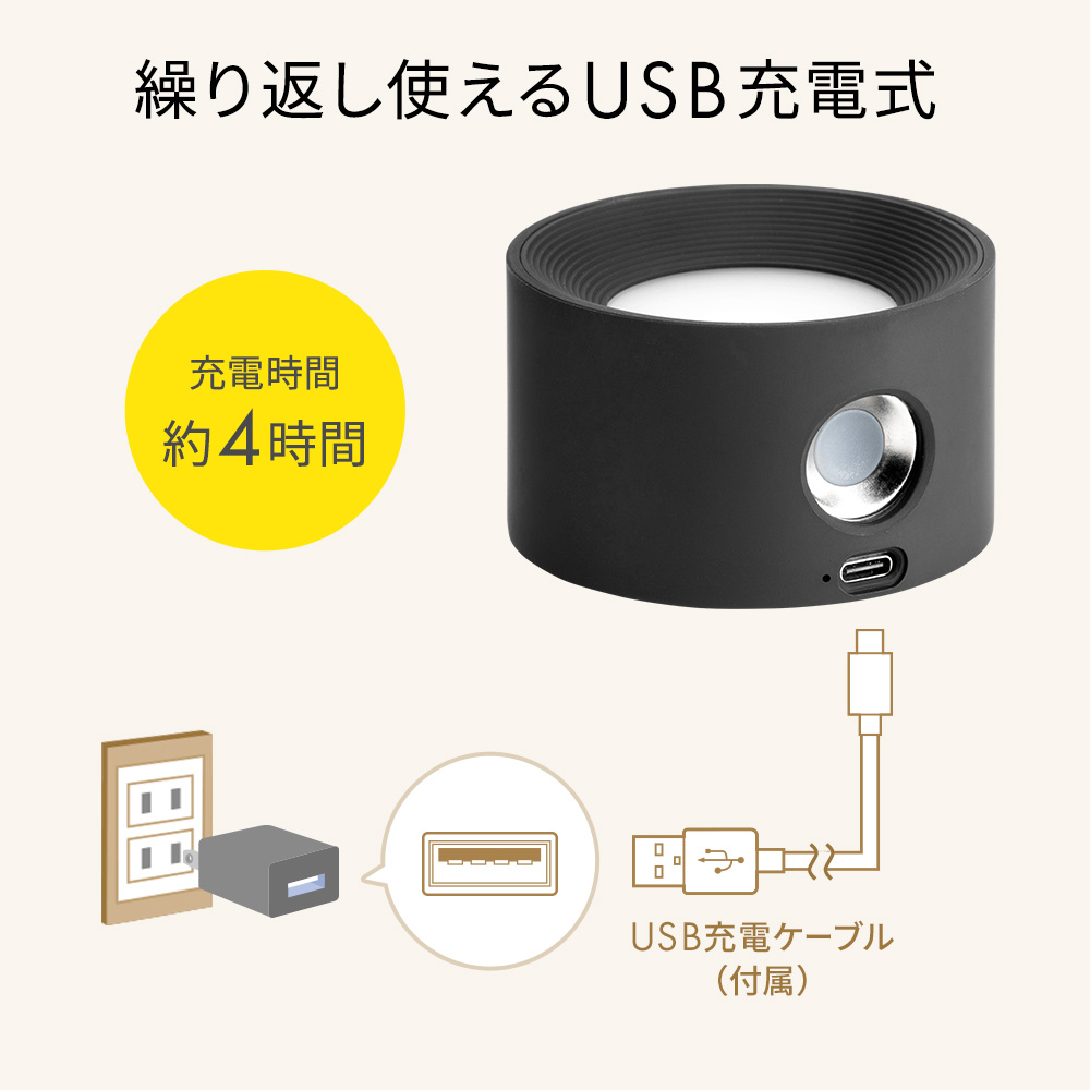 繰り返し使えるUSB充電式