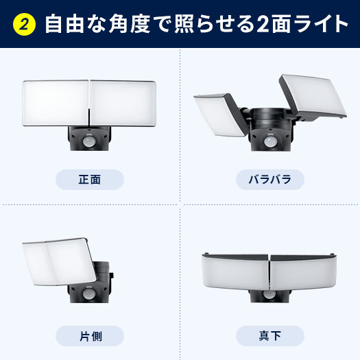 自由な角度で照らせる2面ライト