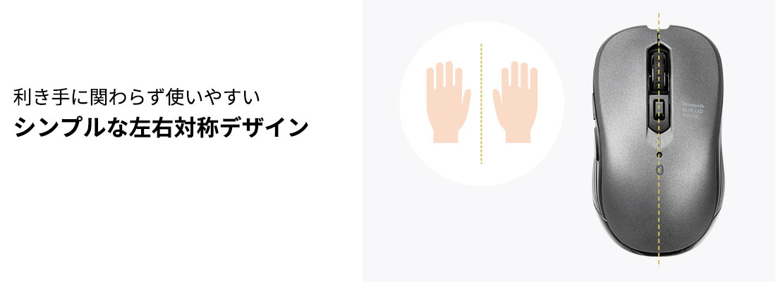 利き手に関わらず使いやすいシンプルな左右対称デザイン