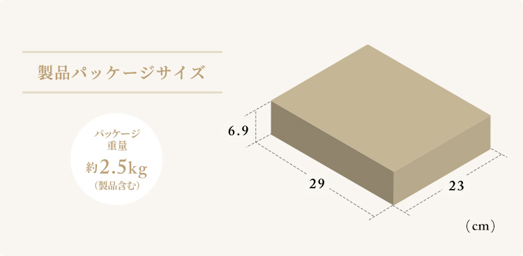 製品パッケージサイズ パッケージ重量約2.5kg（製品含む）