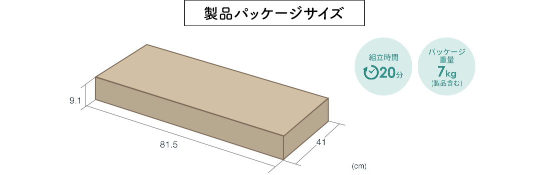 製品パッケージサイズ 組立時間20分 パッケージ重量7kg