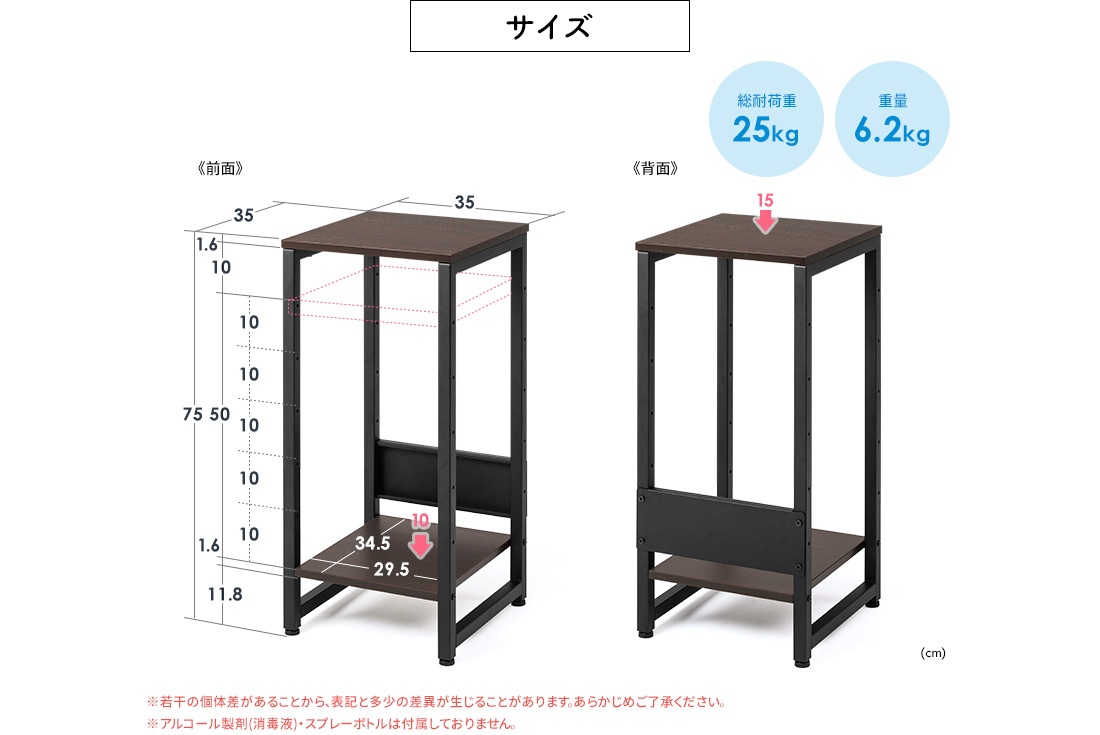サイズ 総耐荷重25kg 重量6.2kg