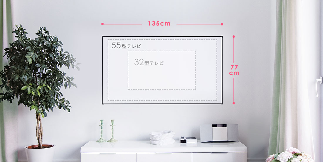 77㎝×135㎝、55型テレビと32型テレビ