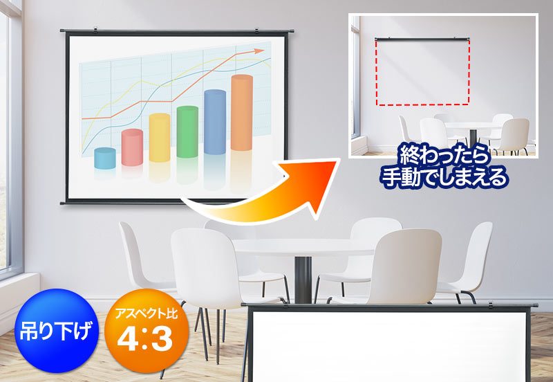 終わったら手動でしまえる 吊り下げ アスペクト比 4：3