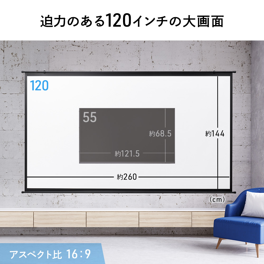 迫力のあ120インチの大画面