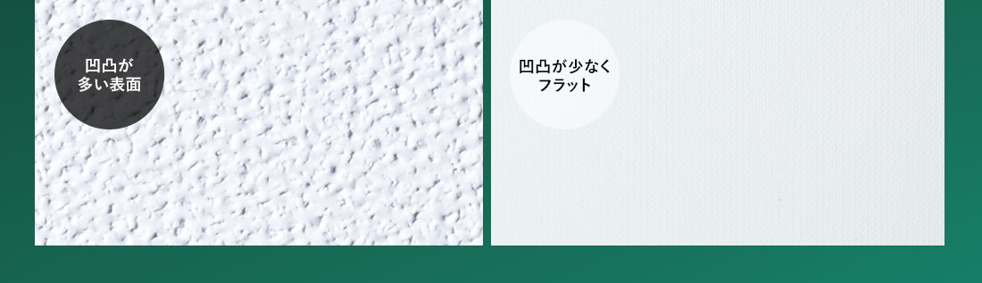 従来品は凹凸が多い表面。4K高画質対応の本製品は凹凸が少なくフラット